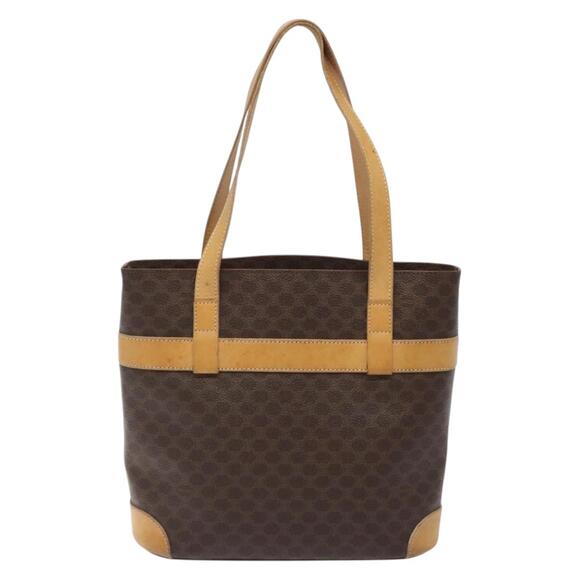 CELINE Macadam Canvas Tote Bag Pvc Leather Brown Gold - Picture 3 of 12